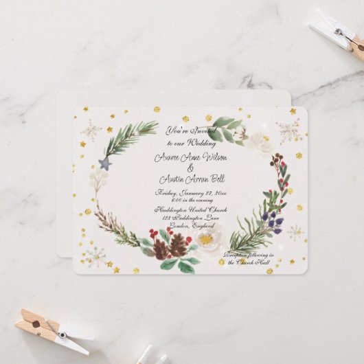 Winter Wreath of Pine Cones and Holly Kaart (Voorkant / Achterkant in situ)