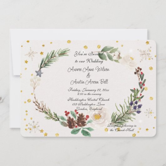 Winter Wreath of Pine Cones and Holly Kaart (Voorkant)