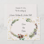 Winter Wreath of Pine Cones and Holly Save The Date (Voorkant / Achterkant)