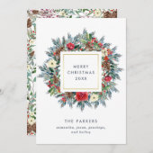 Winter Wreath op White | Vrolijk kerstfeest Feestdagenkaart (Voorkant / Achterkant)