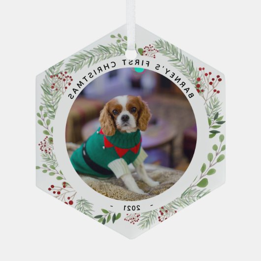 Winter Wreath Pet's foto Glas Ornament (Achterkant)