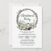 Winter Wreath Poinsettia & Bird Kerstmis Kaart (Voorkant)