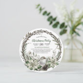 Winter Wreath Poinsettia & Bird Kerstmis Kaart (Staand voorkant)