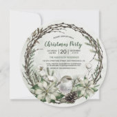 Winter Wreath Poinsettia & Bird Kerstmis Kaart (Voorkant)