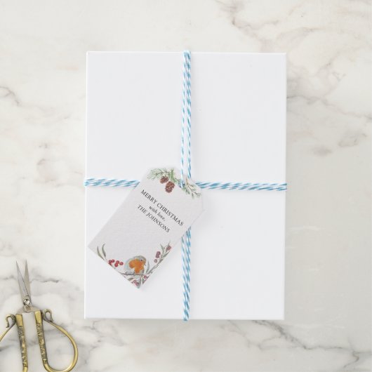 Winter Wreath Robin Mistletoe en Pine Kerstmis Cadeaulabel (Met Touw)