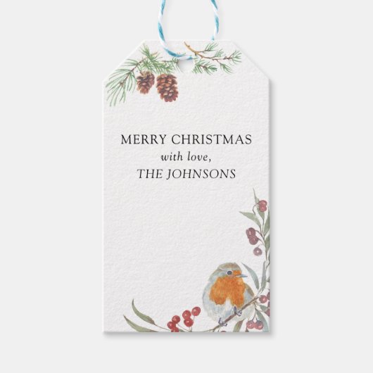 Winter Wreath Robin Mistletoe en Pine Kerstmis Cadeaulabel (Voorkant)