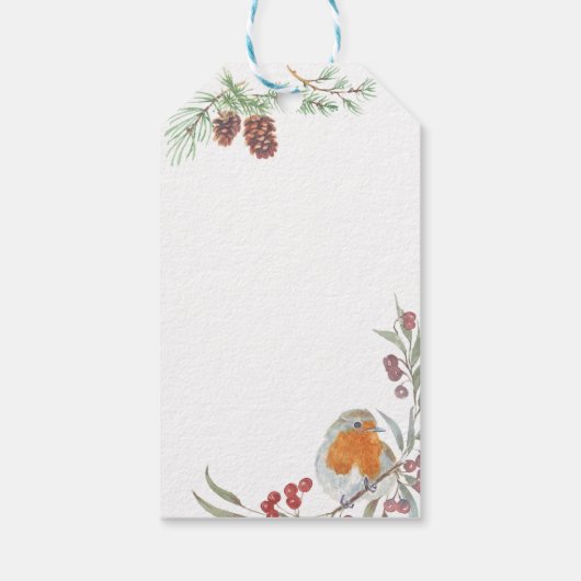 Winter Wreath Robin Mistletoe en Pine Kerstmis Cadeaulabel (Achterkant)