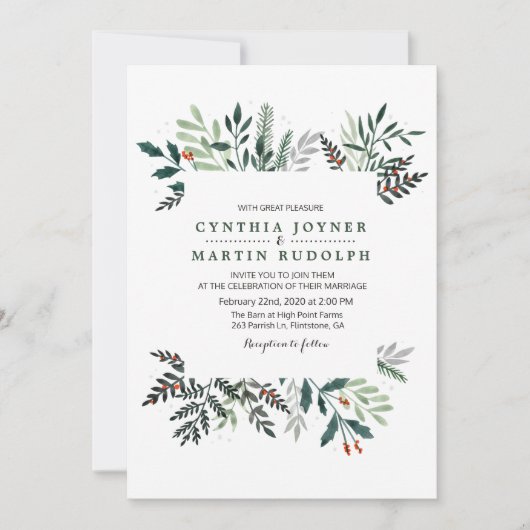 Winter Wreath Wedding Invitation Kaart (Voorkant)