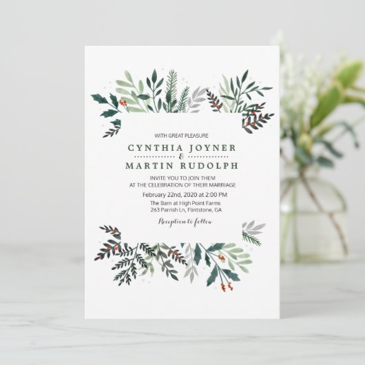 Winter Wreath Wedding Invitation Kaart (Staand voorkant)