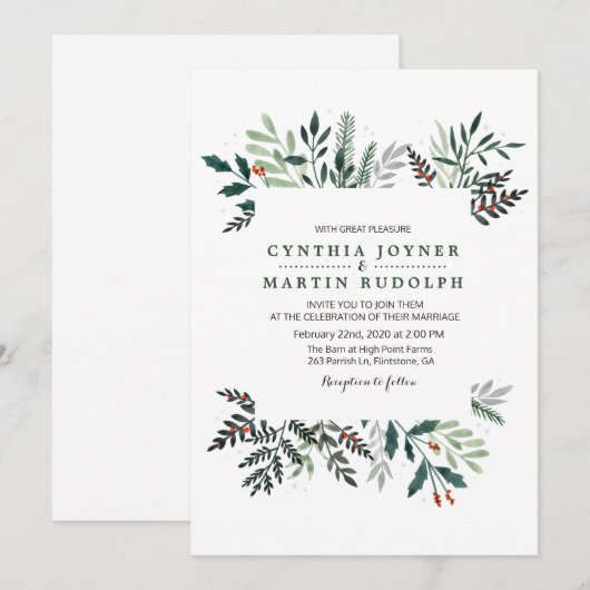 Winter Wreath Wedding Invitation Kaart (Voorkant / Achterkant)