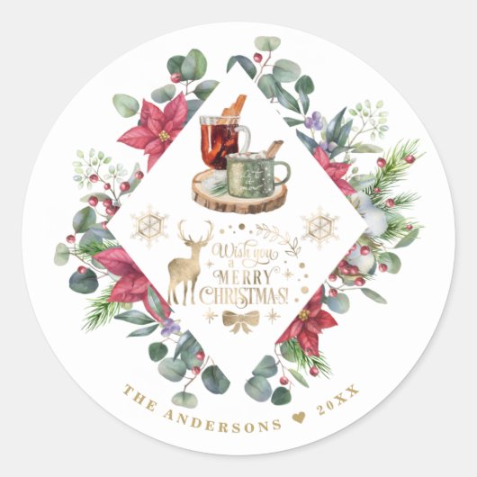 Winter Wreatscript wil je een vrolijk kerstfeest g Ronde Sticker (Voorkant)