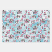 Winter Xmas Blauw en Roze Schattigee Pinguïn Kerst Inpakpapier Vel (Voorkant 2)