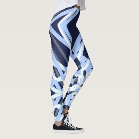 Winter Xmas Blue Grey Gray Retro Geometric Pattern Leggings (Rechts)