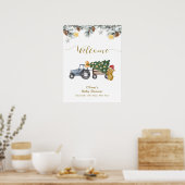Winter X'mas Tree Tractor Bear Baby Shower Welcome Poster (Keuken)