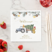 Winter X'mas Tree Tractor Bear Baby Shower Welcome Servet (Insitu)