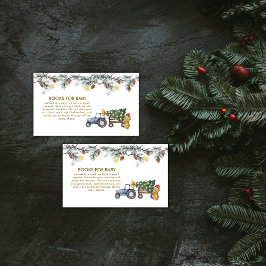 Winter X'mas Tree Tractor Bear Books Baby Shower Informatiekaartje