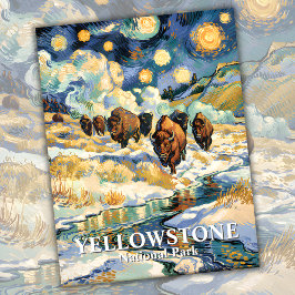 Winter Yellowstone Bison Van Gogh Sterrennacht Briefkaart