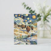 Winter Yellowstone Bison Van Gogh Sterrennacht Briefkaart (Staand voorkant)