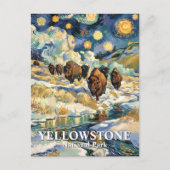 Winter Yellowstone Bison Van Gogh Sterrennacht Briefkaart (Voorkant)