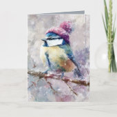 Winter Zangvogel in Gebreide Muts | Spookgroet Kaart (Voorkant)