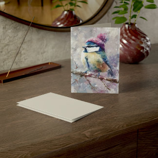 Winter Zangvogel in Gebreide Muts | Spookgroet Kaart