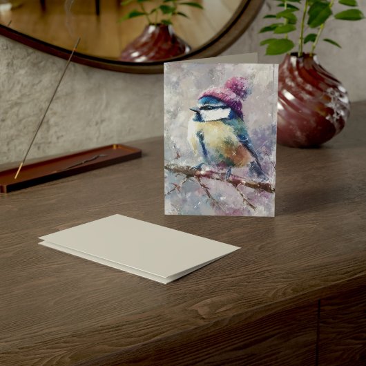Winter Zangvogel in Gebreide Muts | Spookgroet Kaart