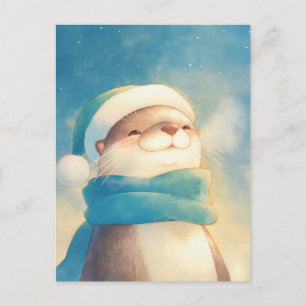 Winter Zeeotter Blauwe Sjaal Briefkaart