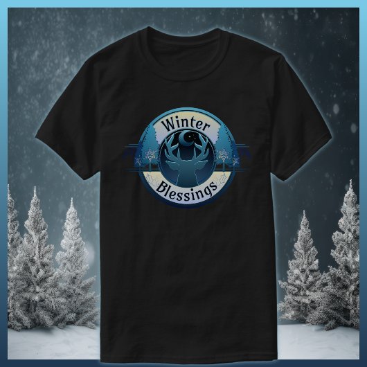 Winter Zegeningen Herten en Maan Badge T-shirt