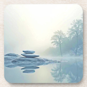 Winter Zen: Foggy Lake Balance Bier Onderzetter