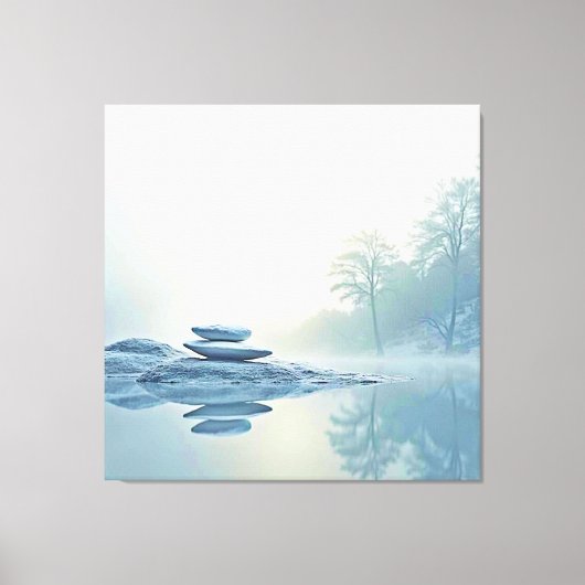 Winter Zen: Foggy Lake Balance Canvas Afdruk (Voorkant)