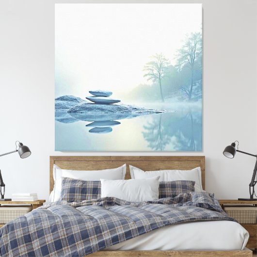 Winter Zen: Foggy Lake Balance Canvas Afdruk (Insitu (Slaapkamer))