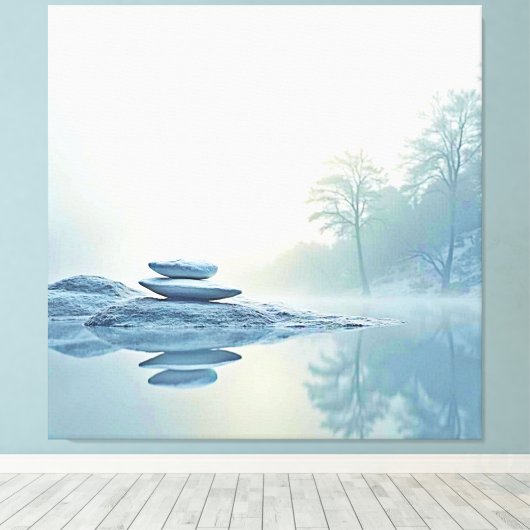 Winter Zen: Foggy Lake Balance Canvas Afdruk (Insitu (Houten vloer))