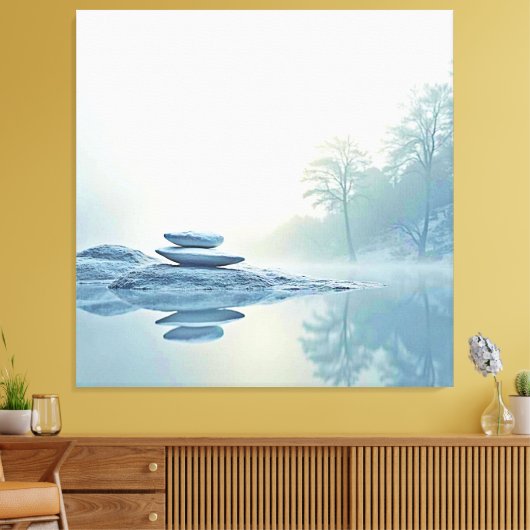 Winter Zen: Foggy Lake Balance Canvas Afdruk (Insitu (Woonkamer))