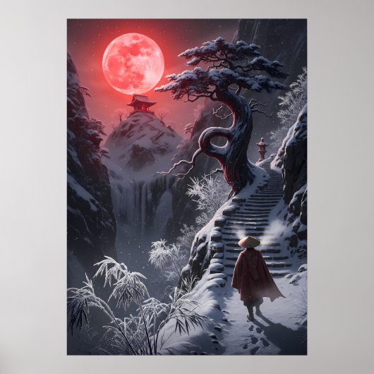 Winter Zen Reis: Rode Maan Tempel Poster (Voorkant)