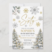 Winter Zestig Verjaardag Uitnodiging Goud en Zilve (Voorkant)