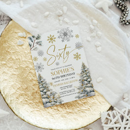 Winter Zestig Verjaardag Uitnodiging Goud en Zilve