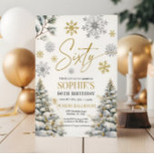 Winter Zestig Verjaardag Uitnodiging Goud en Zilve