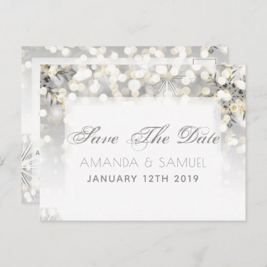 Winter Zilver en Gouden Sparkle Save The Date Aankondigingskaart (Voorkant / Achterkant)