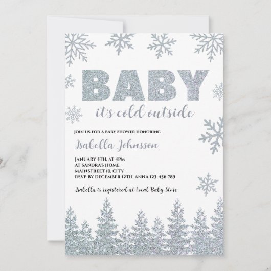 Winter Zilver Glitter Baby Shower Koud Buiten Kaart (Voorkant)