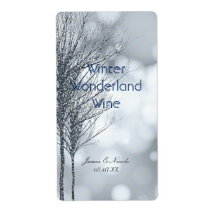 Winter Zilver Glitter Bomen Elegante Wijnlabel Etiket