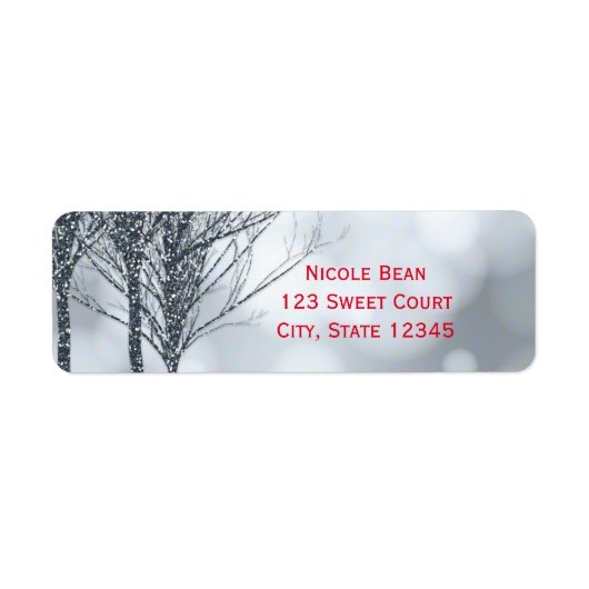 Winter Zilver Glitter Bomen Vakantie Winter Bruilo Etiket (Voorkant)