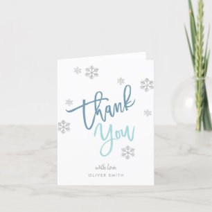 Winter Zilver Glitter Sneeuwvlok Blauw Vouw Bedankkaart