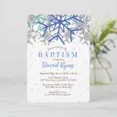 Winter Zilver Marineblauw Sneeuwvlok Doop Uitnodig Kaart (Staand voorkant)