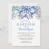 Winter Zilver Marineblauw Sneeuwvlok Doop Uitnodig Kaart (Voorkant)
