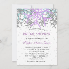 Winter Zilver Paars Blauw Sneeuwvlokken Bruiloft Kaart