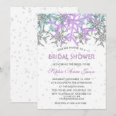 Winter Zilver Paars Blauw Sneeuwvlokken Bruiloft Kaart (Voorkant / Achterkant)