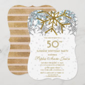 Winter Zilver Roze Blauwe Sneeuwvlokken 50e VERJAA Kaart (Voorkant / Achterkant)