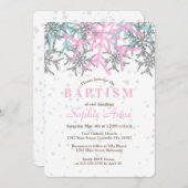 Winter Zilver Roze Sneeuwvlok Doop Uitnodiging (Voorkant / Achterkant)