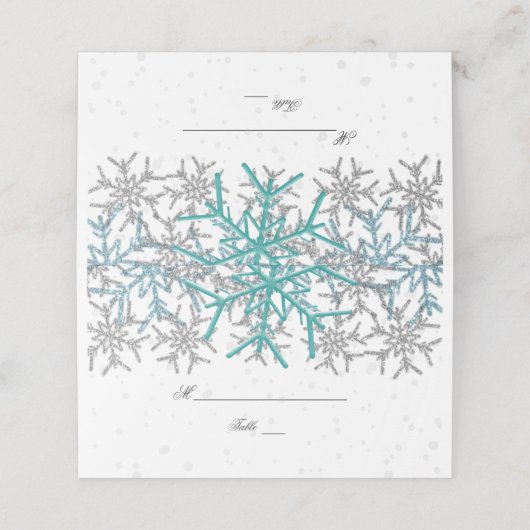 Winter Zilver Turquoise Sneeuwvlokken Bruiloft Plaatskaartje (Buitenkant ongevouwen)