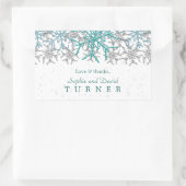 Winter Zilver Turquoise Sneeuwvlokken Bruiloft Rechthoekige Sticker (Tas)